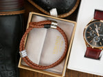 Pelle Di Acciaio Inossidabile braided leather bracelet in VERONESI gift box — product photo