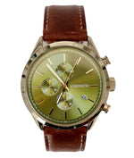 HAMPTON CHRONO women's watch, front view — gold chronograph dial, gold stainless steel case, brown genuine leather strap