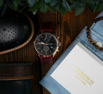 MANHATTAN CHRONO men's watch flat-lay with gift box — styled product photo